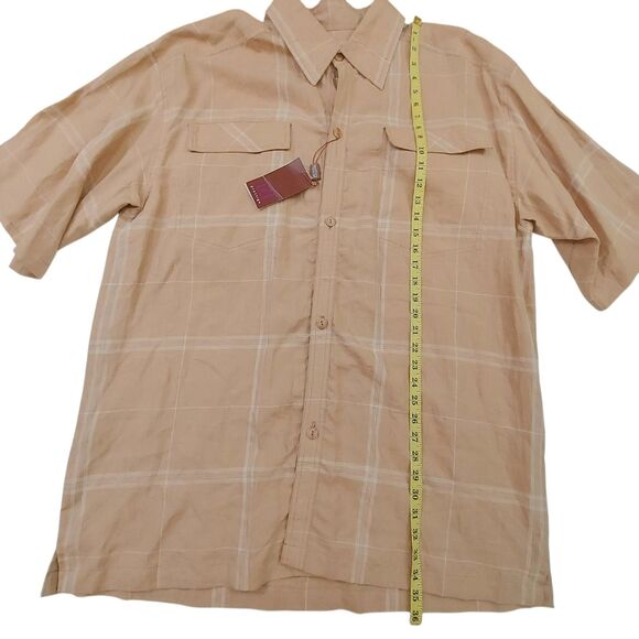 Prestige Shirt Mens XXL Light Brown Short Sleeve Checks 100% Linen Work Casual - Picture 8 of 9